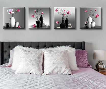 DJSYLIFE Modern Bathroom Pictures Wall Decor Zen Flowers Paintings Canvas Decorations Black and White Wall Art for Bedroom Living Room Home