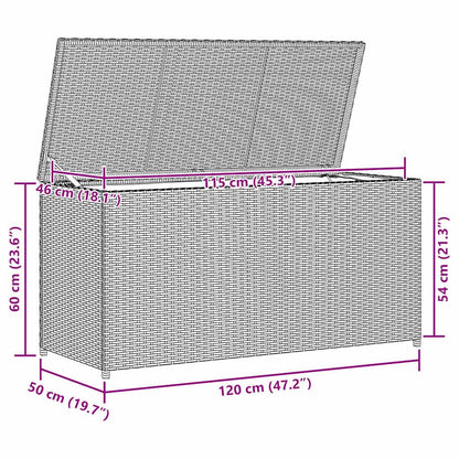 Faucqir Contemporary Brown Outdoor Storage Chest with Powder-Coated Steel and Synthetic Poly Rattan, 47.2 x 19.7 x 23.6 in, Gas Lift Lid, Patio Balcony Garden Deck Organizer