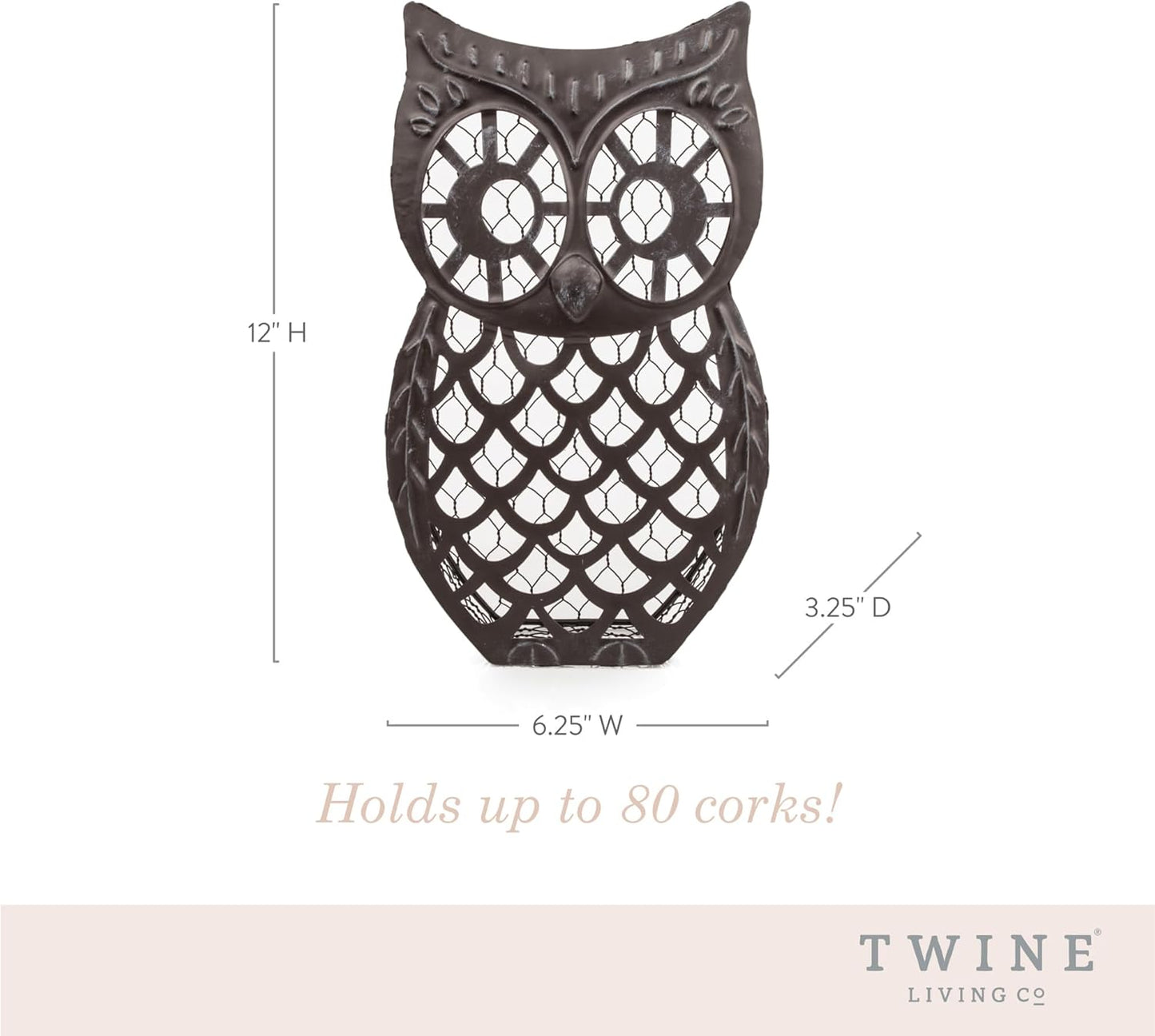 Twine Wise Owl Cork Holder - Decorative Wine Cork Storage and Decor, Set of 1, Rustic Bronze Finish