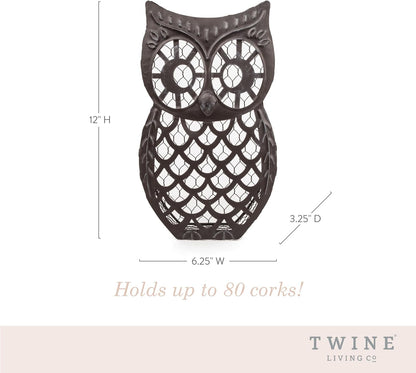 Twine Wise Owl Cork Holder - Decorative Wine Cork Storage and Decor, Set of 1, Rustic Bronze Finish
