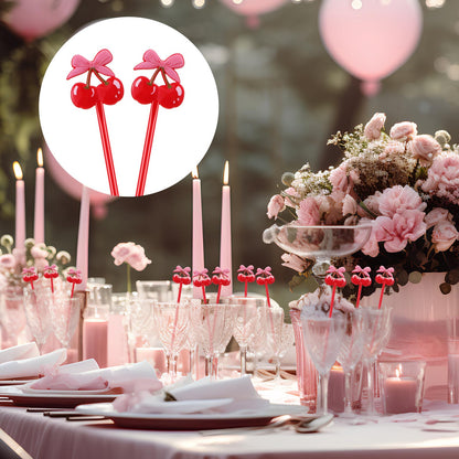 Reallnaive 30 Pcs Cherry Bow Drink Stirrers 6 Inch Pink Red Coquette Bow Swizzle Sticks Plastic Preppy Coffee Cocktail Stir Sticks for Bachelorette Galentines Day Valentines Wedding Party Favors