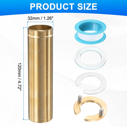 uxcell Faucet Mount Extension Shank 4.7"x 1.25" Brass Pipe Faucet Extension Nipple Locknut Kit with Brass Anti-Loose Nut and Gasket Fittings for Basin