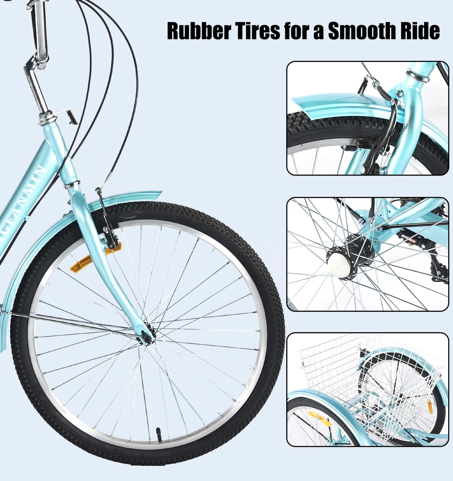 DONGSHAN Tricycle Adult Folding Bicycle Comfortable seat 3 Wheel Bicycle Rear Enlarged Vegetable Basket Double Chain 20/24in for Parents and Children Maximum Load 440lbs 7speed (24in-Blue)