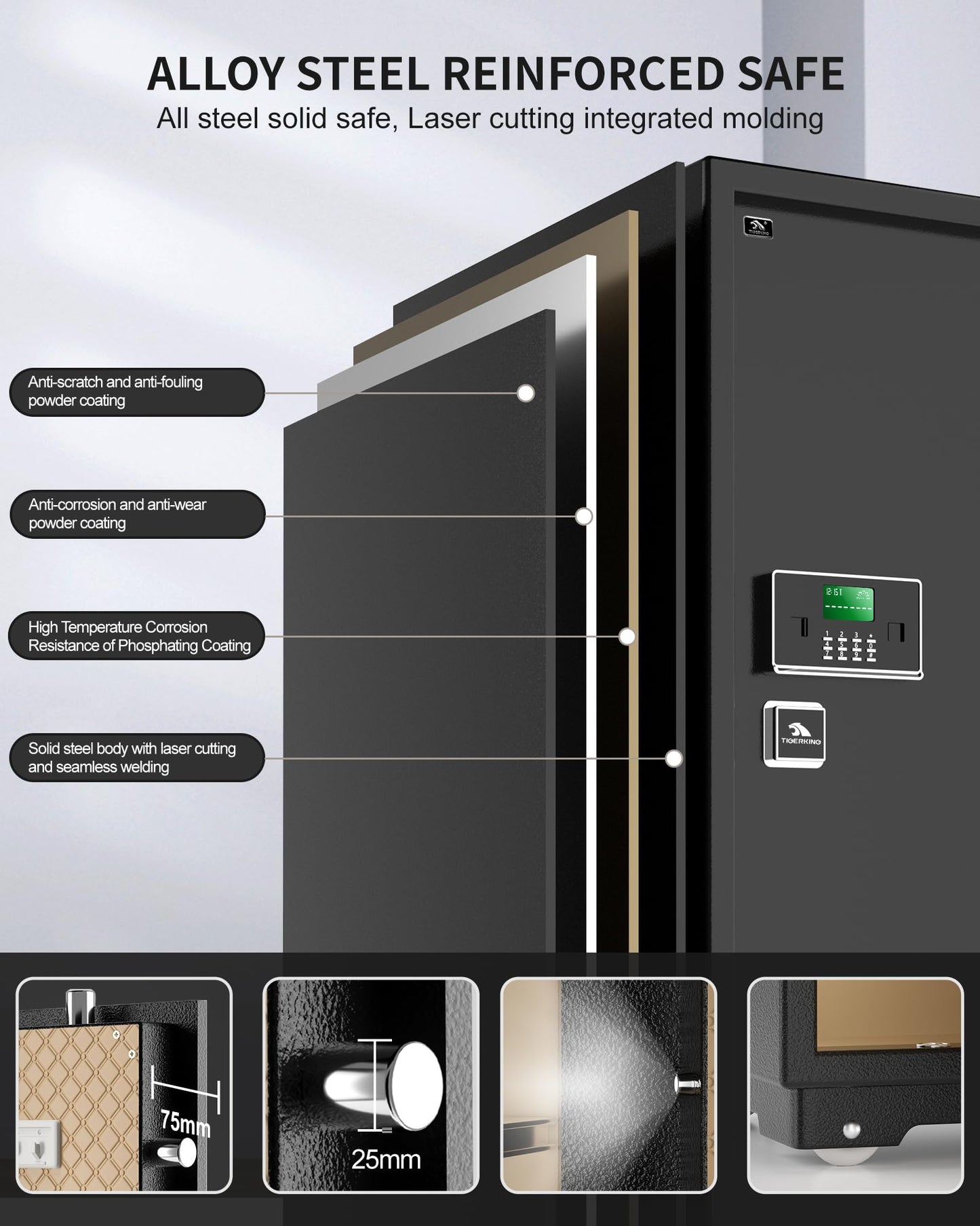 【US STOCK】TIGERKING 11.5 Cubic Feet Extra Large Heavy Duty Safe Box, Home Safe with Double Safety Key Lock and Separate Lock Box, Digital safe with 3 Removable Shelf for Home Hotel Office,180lbs