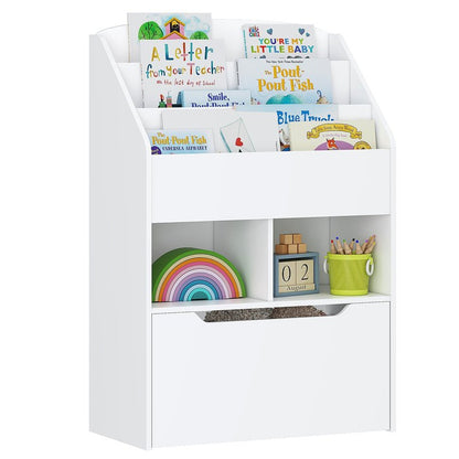 UTEX Kids Bookshelf with Movable Toy Box, Toddler Book Shelf and Toy Storage, Children Book Display Rack Toy Chest Combo for Kids Room & Nursery, White