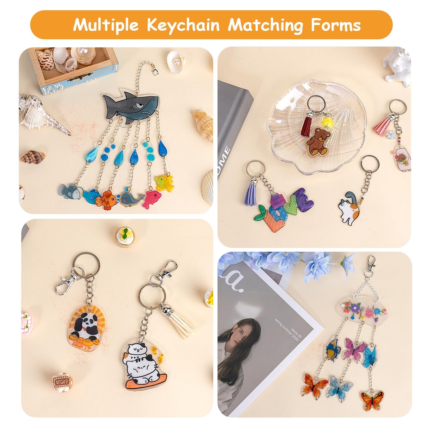 Csyidio 251 PCS Shrink Dink Keychain Kit Includes 20 Sheets Shrink Plastic Sheets, Hole Punch, Tassels, Lobster Clasps, Keychain Clip, Jump Rings, Key Ring, Great for DIY Fathers Day Crafts