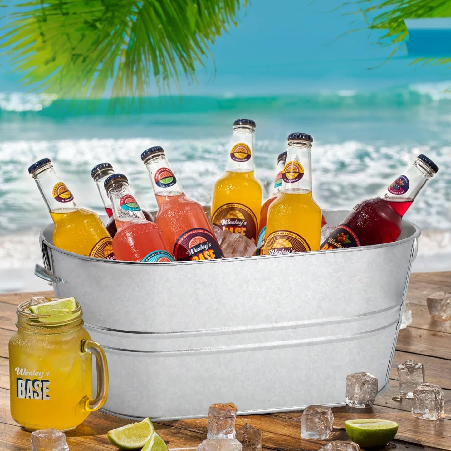 2 Pack 4 Gallon Galvanized Tub Ice Buckets for Parties Portable Beverage Tub with Handles Champagne Bucket Metal Ice Buckets for Cocktail Bar with Ice Scoop