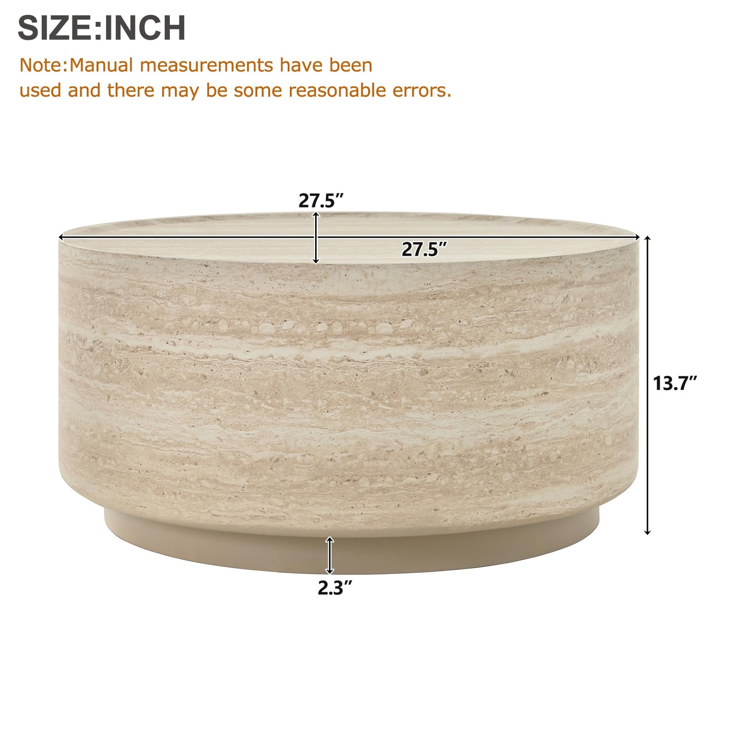 Merax 27.5" Round Coffee Table with Faux Luxury Marble Look, Drum Small Center Table with Strong Structure, Minimalist Mars Pattern End Table for Living Room, Bedroom, No Assembly Required, Beige