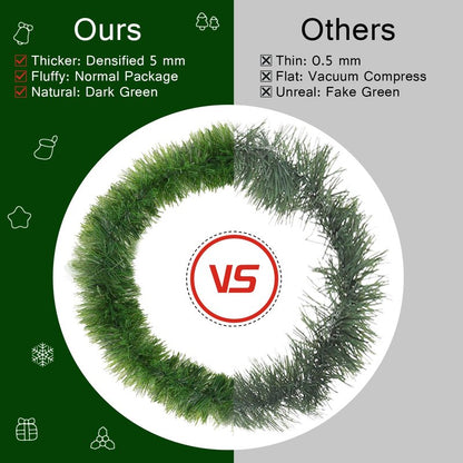 50FT Christmas Garland Christmas Decorations, Green Christmas Tree garland decor 5 Snowflakes, DIY Artificial Garland Holiday Outdoor Decorations for Stairs Railing, Fireplace, Staircase, Window, Door