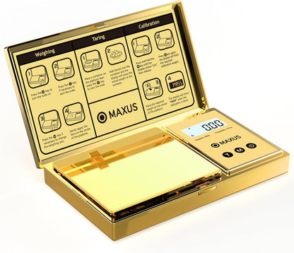 MAXUS Digital Gram Scale, 200g x 0.01g Capacity with Stylish Gold Plated Cover for Jewelry and Food Weighing
