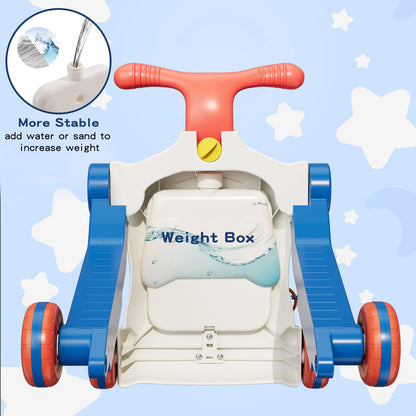 HYES 5 in 1 Baby Push Walker for Baby Boy, Activity Center Learning to Walk, Sit to Stand, Early Learning Push Toys for Infant 12 Months, Walking Toys Gift for Toddler Boys, Blue