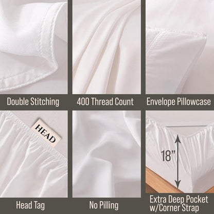 Bella Coterie Twin XL Luxury Bamboo Viscose Sheet Set - 100% Organic, Ultra Soft & Cooling | 18" Deep Pocket, White