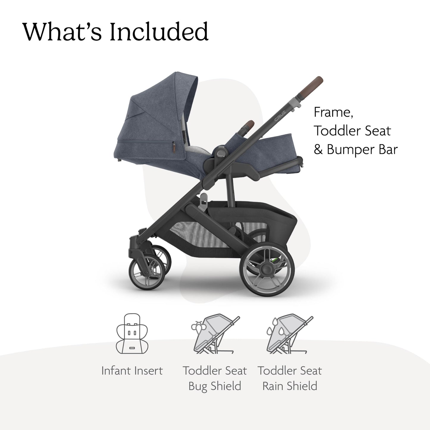 UPPAbaby Cruz V3 Stroller - from Birth + Car Seat Compatible - Full-Size, Reversible Seat - Infant Insert, Bug and Rain Shields Included - Julian (Dusty Blue Mélange/Carbon Frame/Chestnut Leather)