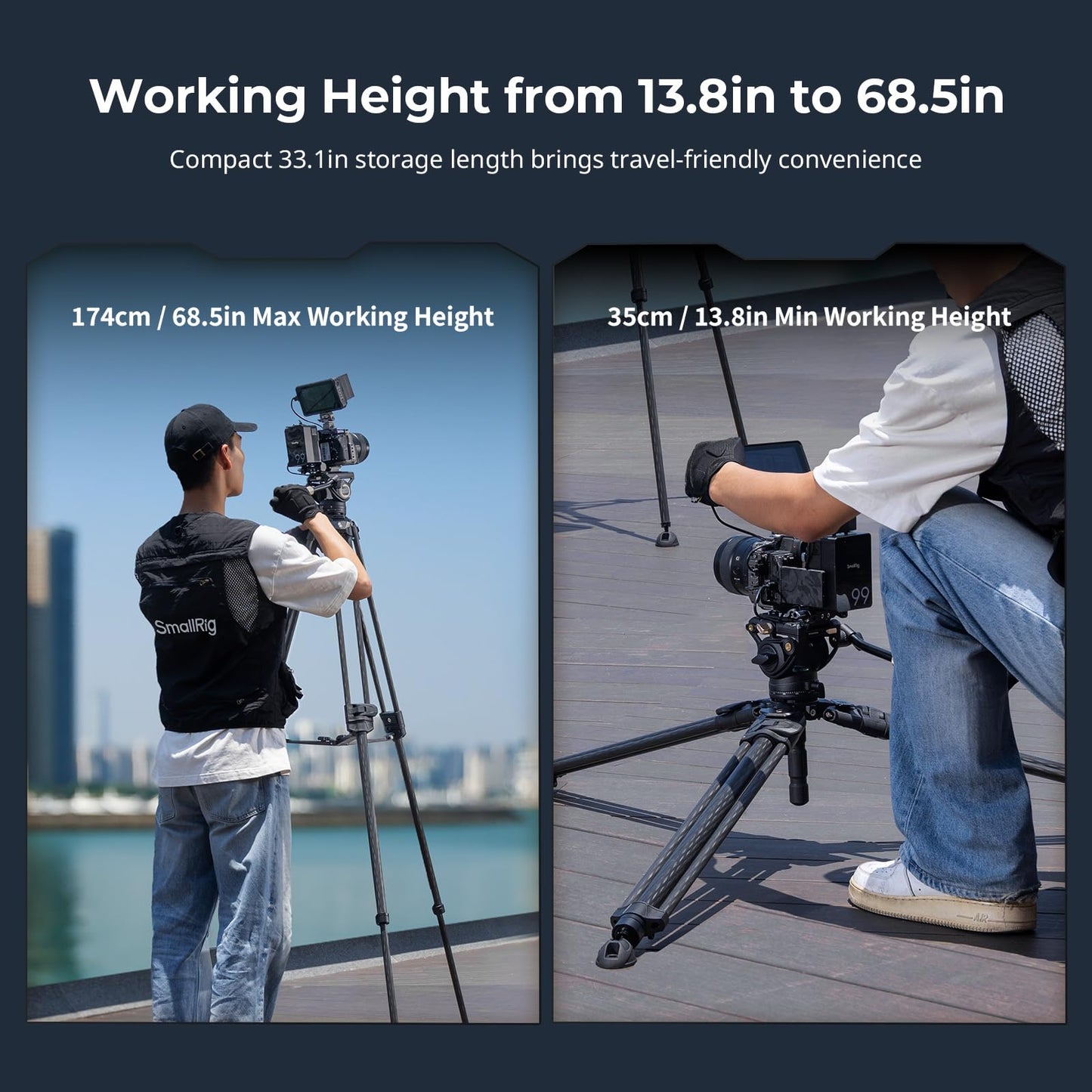 SmallRig AD-50 Max Heavy Duty Video Tripod, 68.5" Carbon Fiber Lightweight Tripod with FreeSpeed One-Step Height Adjustment, Fluid Head, Dual-Mode QR Plate, Load up to 17.6lb