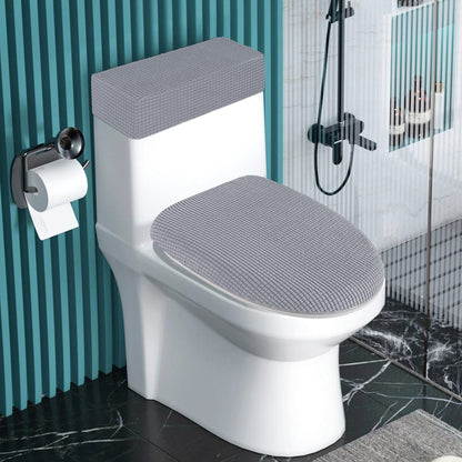 Toilet Lid Cover and Toilet Tank Cover Stretch Toilet Covers Set for Bathroom, Polyester Spandex Jacquard Fabric, Machine Washable, with Elastic Bottom, Light Gray