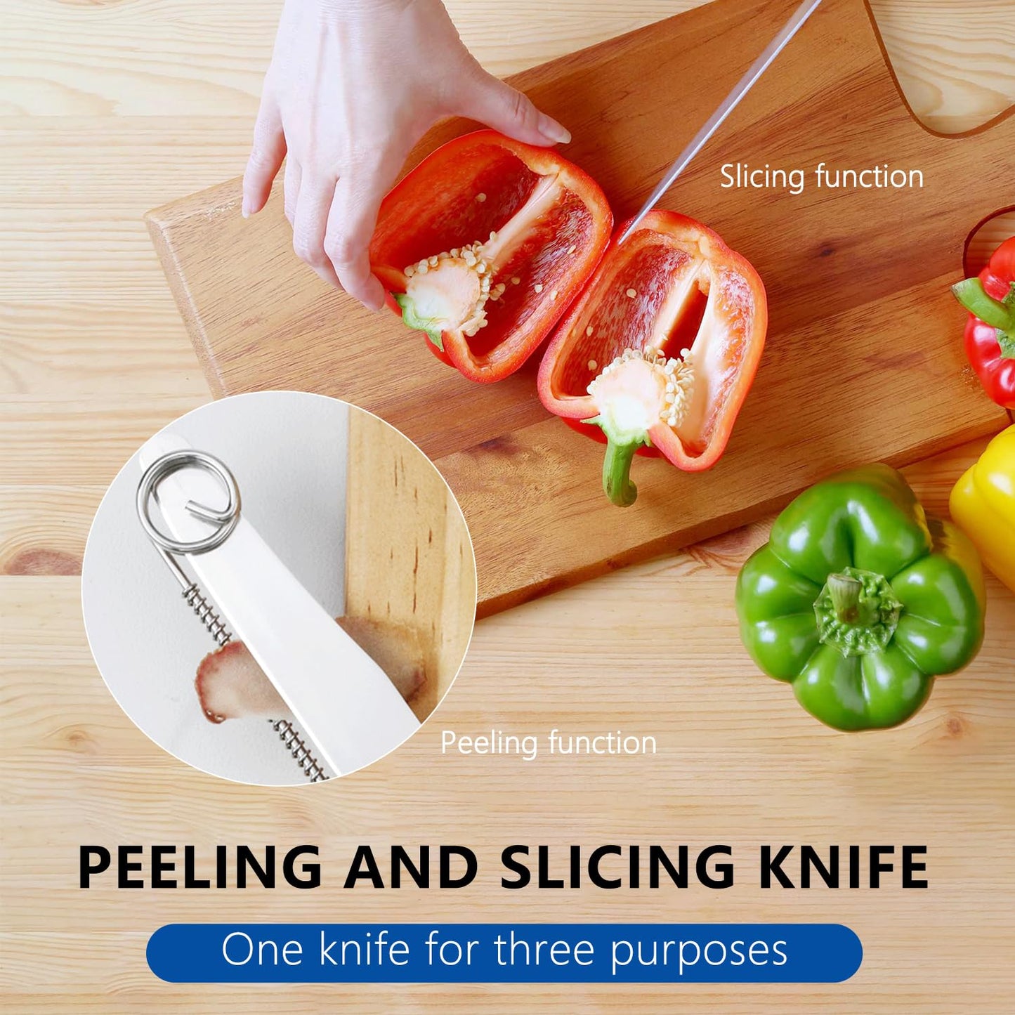 Quick Slicing Knife, New 3 in 1 Multifunctional Fruit Peeling Knife with Removable Spring, Kitchen Household Sharp Stainless Steel Fruit and Vegetable Fruit Slicing Knife (2pcs)