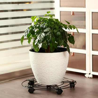 3 Packs 13.5" 5 Metal Plant Caddy with Wheels Large Wrought Iron Metal Rolling Plant Stands Heavy-duty Plant Roller Pot