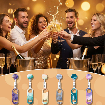 6Pack Flat Bottle Openers Stainless Steel Bottle Opener Retractable Bar Keys for Bartenders Beer Flask Tools Beer Openers with Belt Clip for Kitchen Restaurant Party Bartender Gifts for Women Men 6.5"