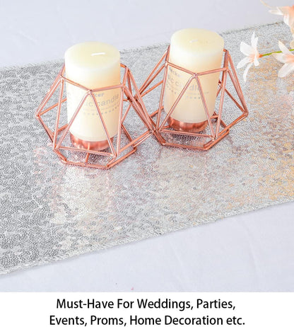 ShinyBeauty Silver Sequin Table Runner 12x108 Inch - Roll-Up Wedding Party Decor, Sparkling Holiday Tablecloth