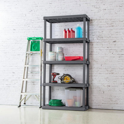 Sterilite 4-Pack 5 Shelf Unit, Heavy-Duty Shelving Storage Rack for Home and Garage, Gray - Multipurpose Plastic Organizer Shelves for Smart Organization