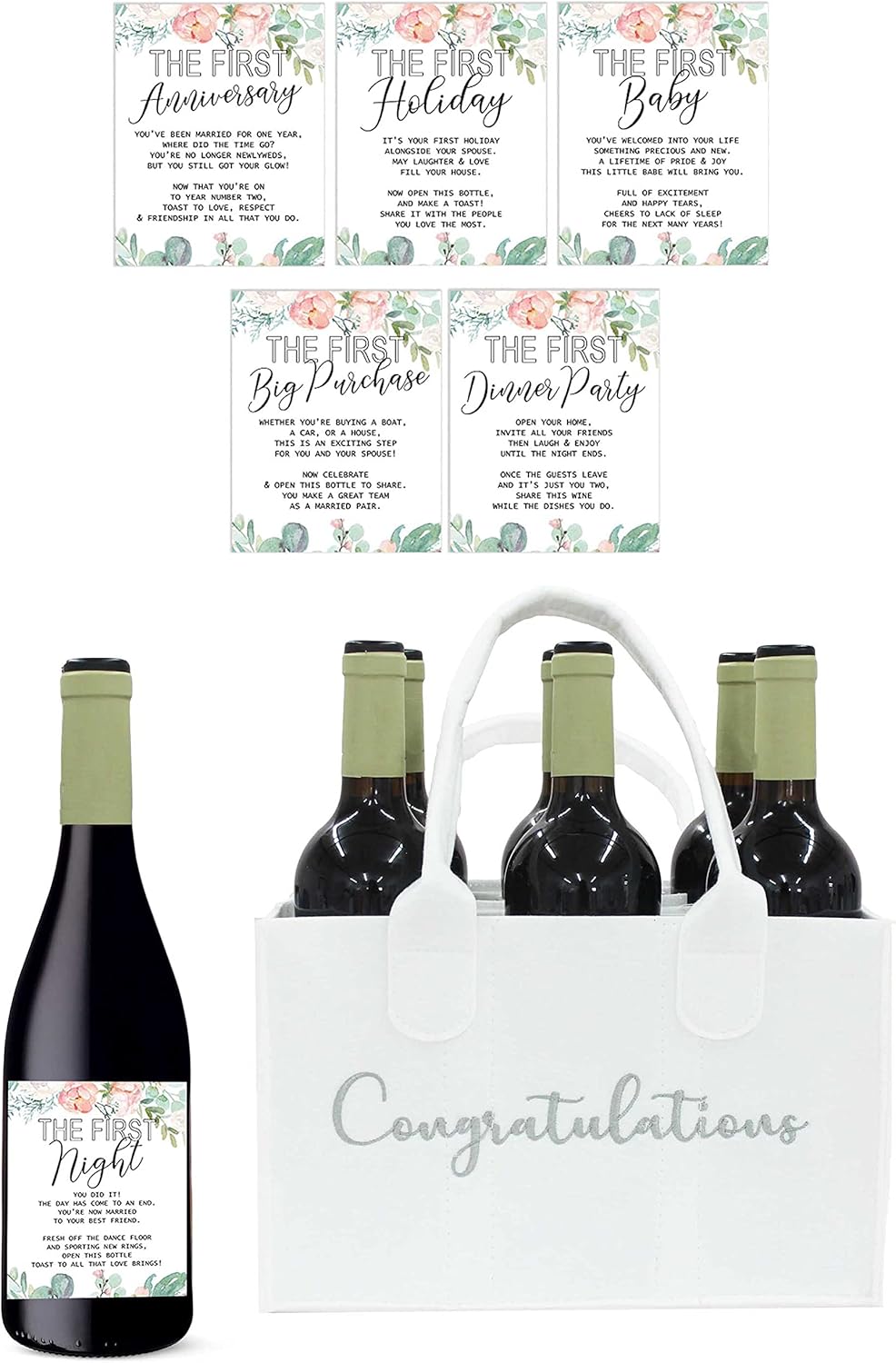 Milestone Wine Labels and Gift Bag, 6 Bottle Congratulations Wedding Wine Crate with Wedding Milestone Stickers