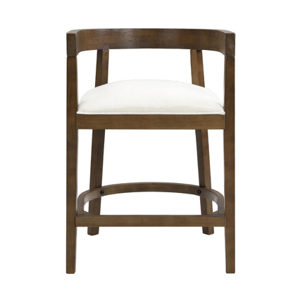 Christopher Knight Home Ebany 25.25" Barstools Set of 2, Rubberwood Counter Stool, Upholstered Seat Bar Chair, Curved Back Barstool, Open Design Stool for Kitchen Dining Island Table, Beige + Walnut