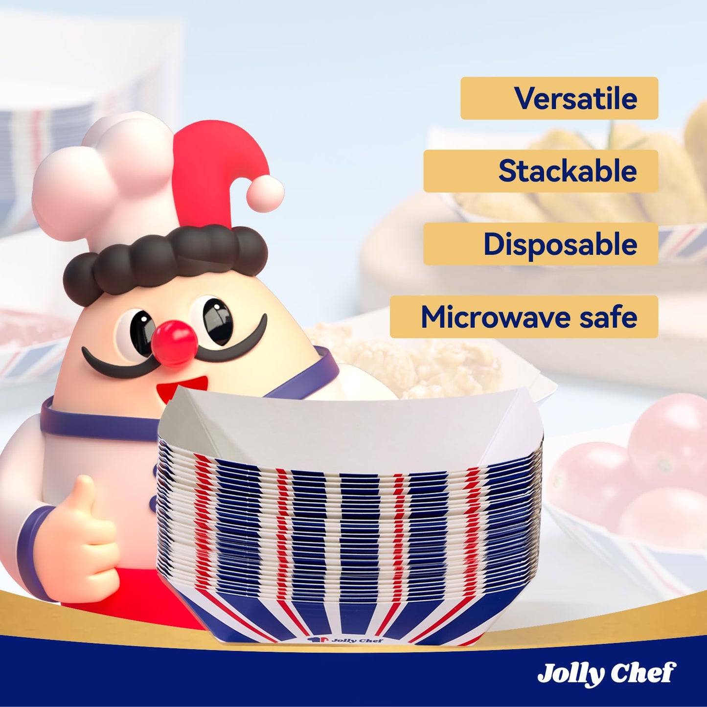 JOLLY CHEF 2lb Paper Food Trays, 250 Pack Paper Food Boats Disposable Serving Boats for Gameday,Food Holder Trays for Snacks French Fries Nachos Hot Dog Tacos BBQ Party