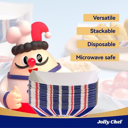 JOLLY CHEF 2lb Paper Food Trays, 250 Pack Paper Food Boats Disposable Serving Boats for Gameday,Food Holder Trays for Snacks French Fries Nachos Hot Dog Tacos BBQ Party