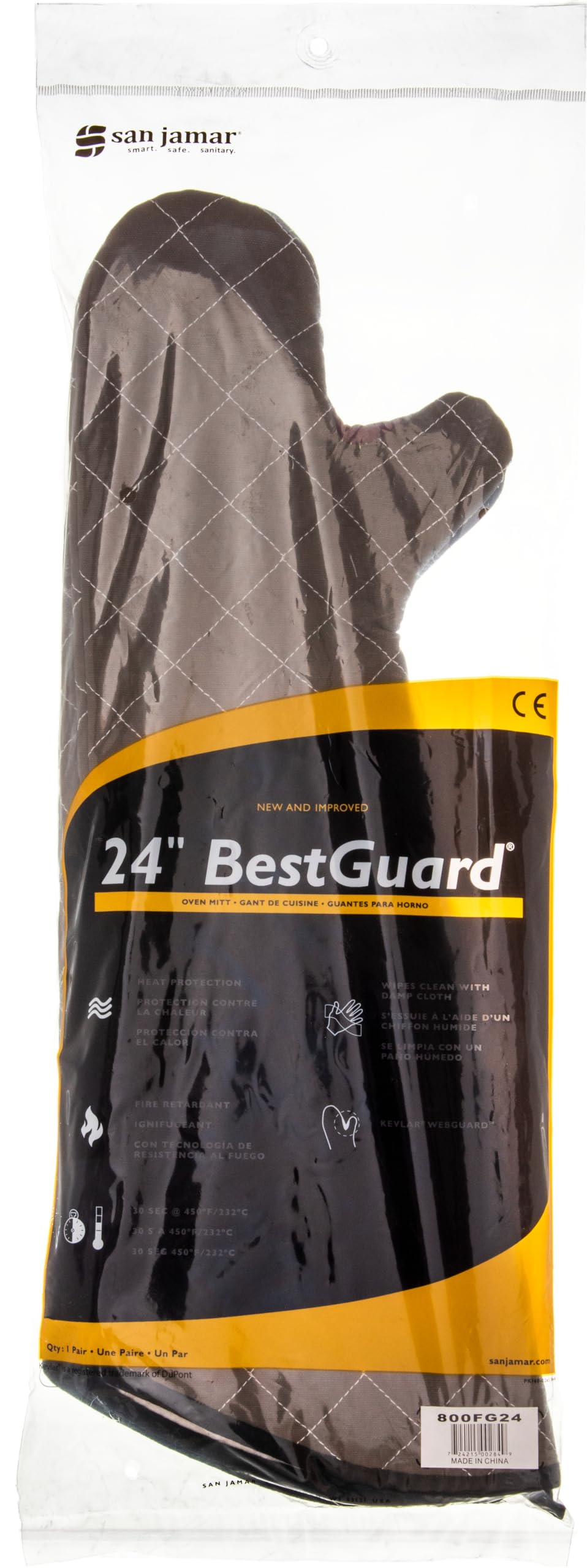 San Jamar 800FG24 BestGuard Commercial Heat Protection Up to 450° F Oven Mitts (Pair), 24" Length, Tan, 1 Count (Pack of 1)