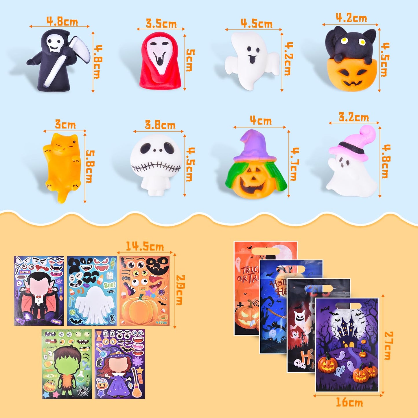 Halloween Mochi Squishy Toys for Kids Halloween Party Favors Goodie Bags Fillers Stuffers Squishies Halloween Treats Bags Gifts Squishy Fidget Toys Stress Relief Squeeze Toys Prizes for Kids