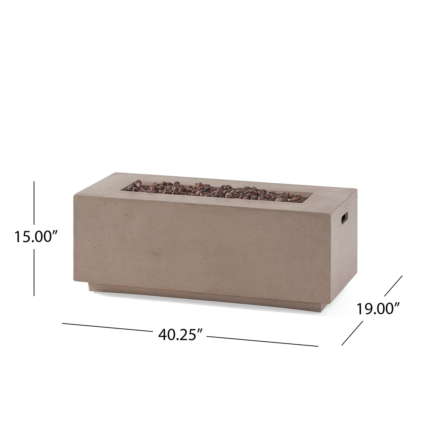 Christopher Knight Home Aidan Outdoor 40,000 BTU Rectangular Fire Pit (No Tank Holder) - Lightweight Concrete - Light Gray