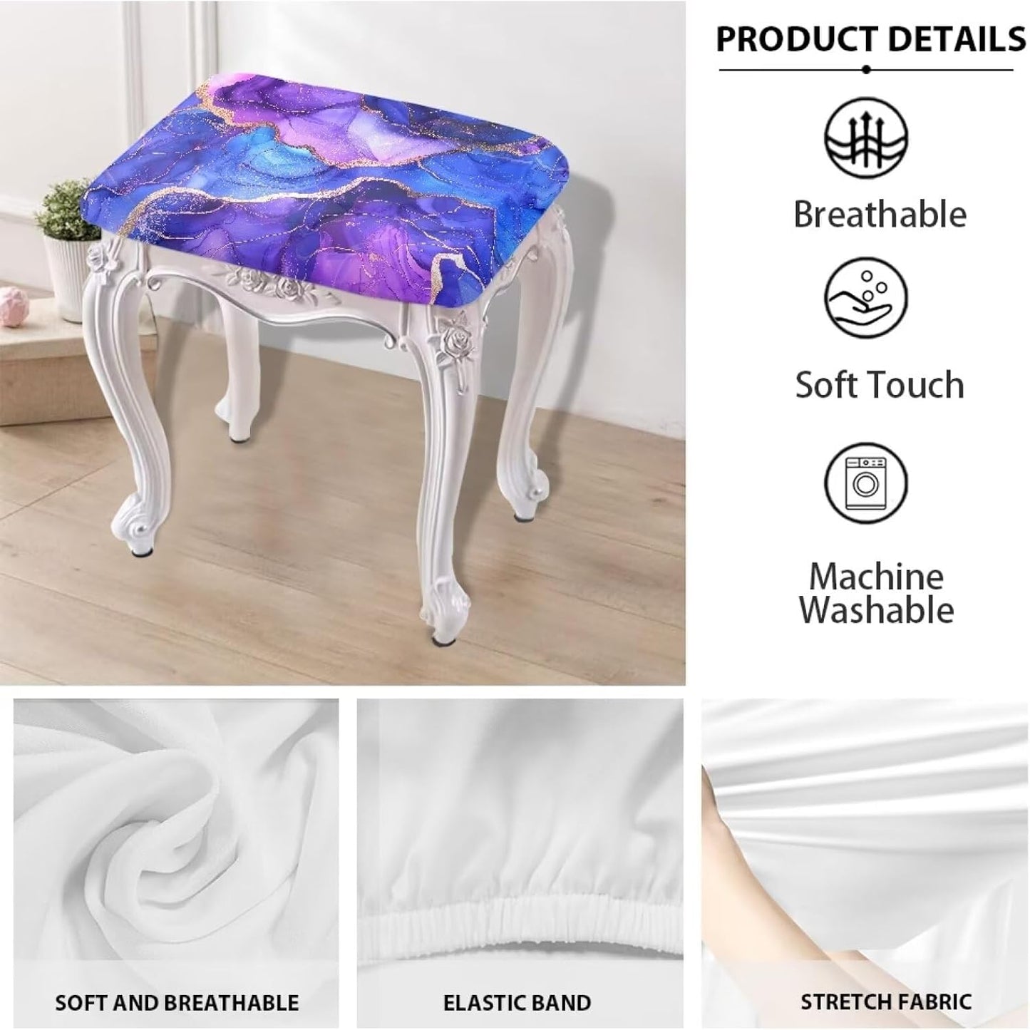 Set 2 Counter Marble Print Bar Stool Covers of Stretch Stool Chair Covers Rectangle Height Bar Stools Slipcovers