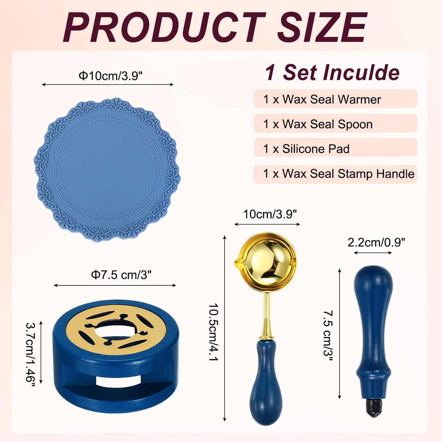 PATIKIL Wax Stamp Seal Kit Include Sealing Warmer, Melting Spoon, Silicone Pad, Stamp Handle, Retro Melt Stove Pot Furnace Tool for Envelope Letter Mailing Crafts DIY, Dark Blue/Sky Blue