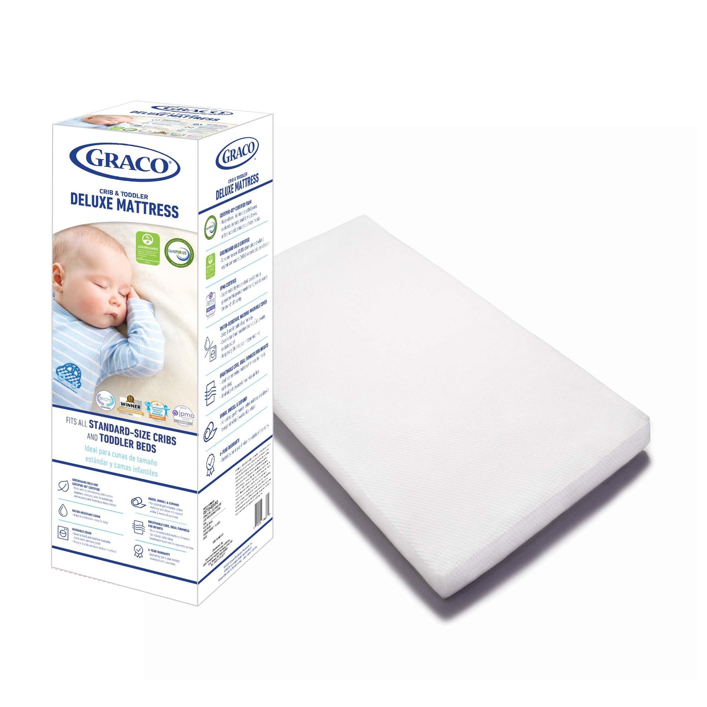 Graco Theo Crib and Mattress Nursery Essentials Pack (White) – GREENGUARD Gold Certified Baby Crib & Crib Mattress, Cribs with Mattress Included, Convertible Crib, Baby Mattresses for Crib