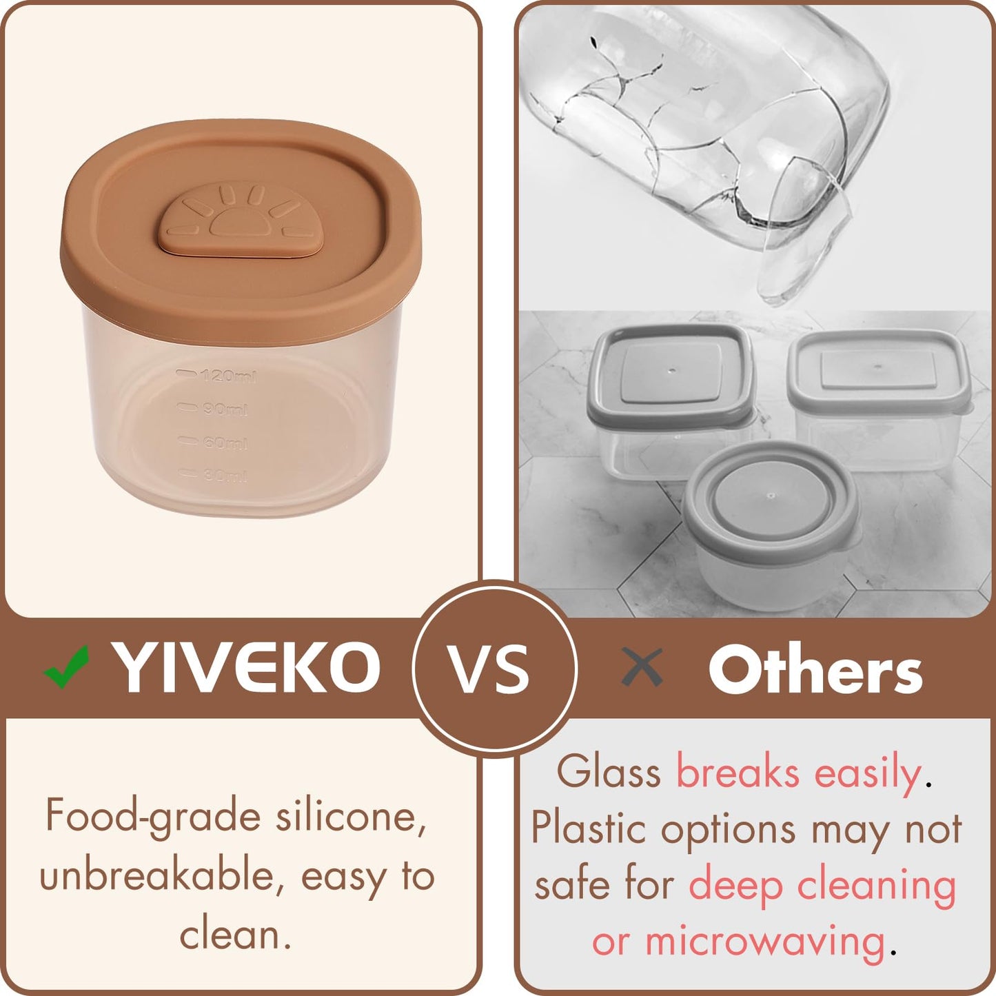 Baby Food Containers with Lids Silicone Baby Food Storage Containers for Infants & Toddlers, Leakproof Freezer-Safe Reusable Baby Food Jars for Breastmilk & Solid Foods, 4oz Silicone Containers, 4PK