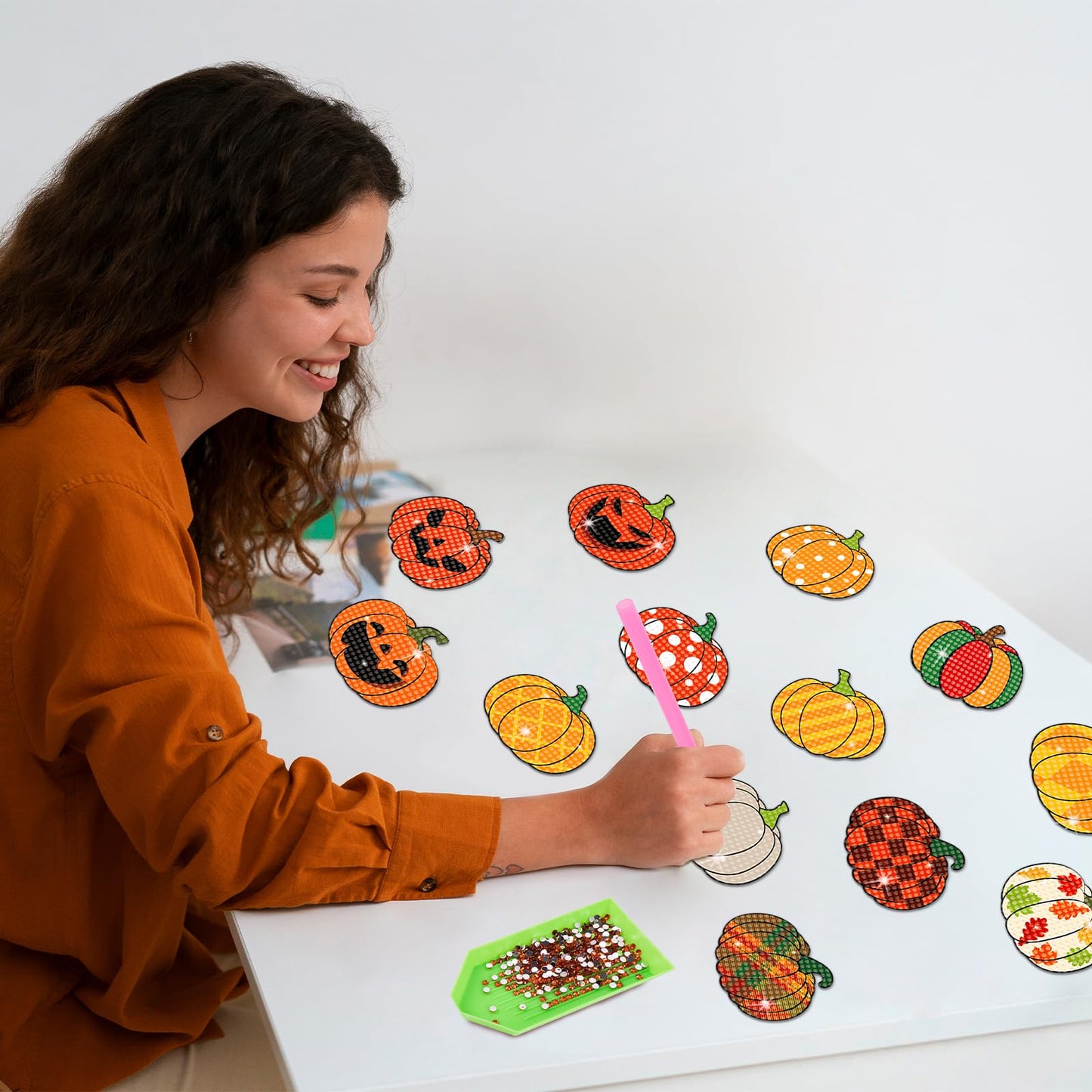 36PCS Halloween Crafts for Adults DIY Diamond Art: DIY Refrigerator Magnets Stickers Kit, Magnetic Fridge Decor (Pumpkin)