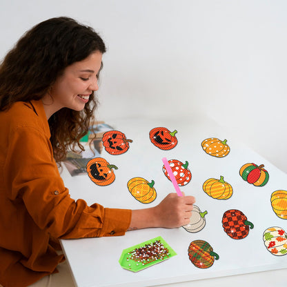 36PCS Halloween Crafts for Adults DIY Diamond Art: DIY Refrigerator Magnets Stickers Kit, Magnetic Fridge Decor (Pumpkin)