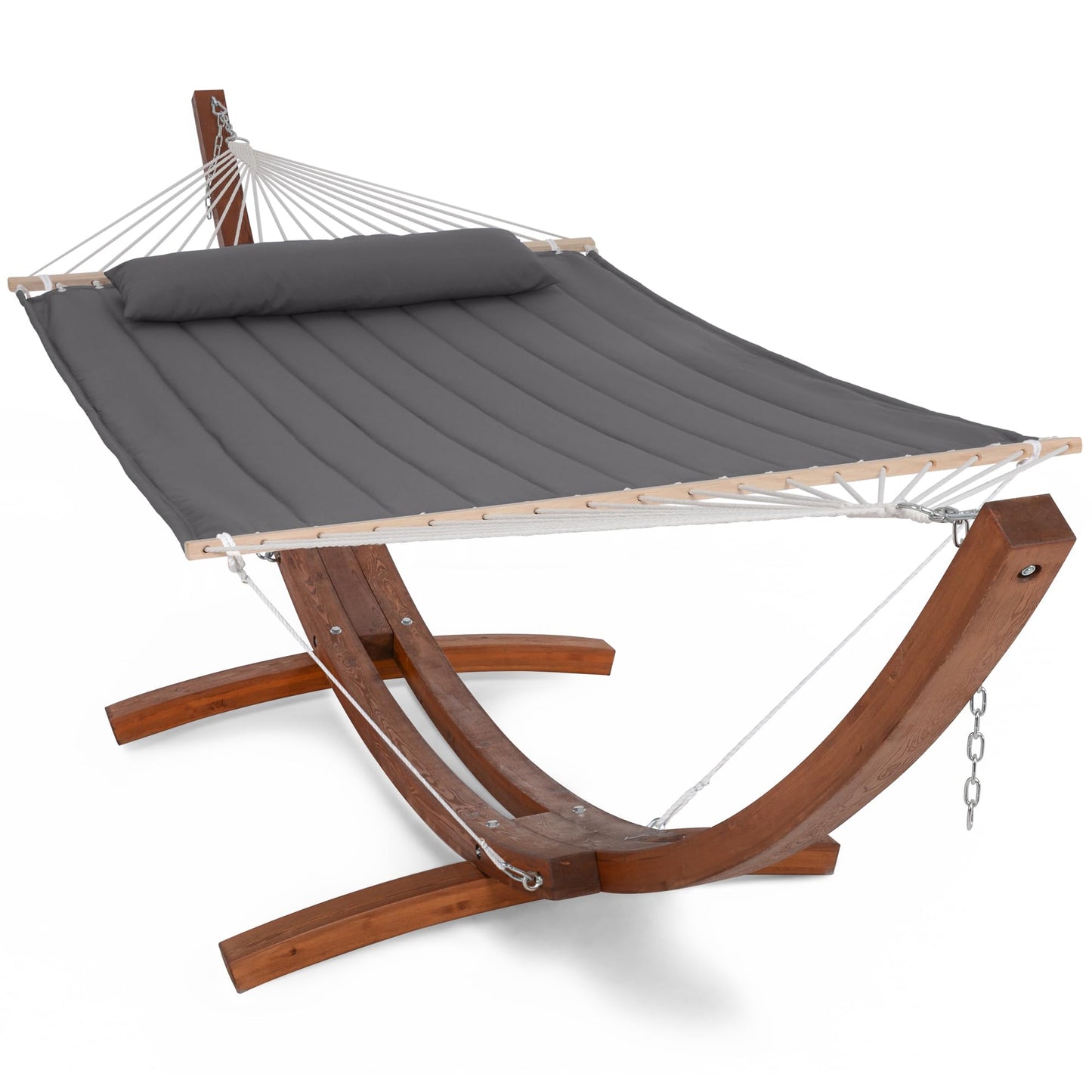 SUNCREAT Hammocks Double Hammock with Wooden Stand Included, Outdoor Hammocks for Outside, 475 lbs Capacity, Dark Gray