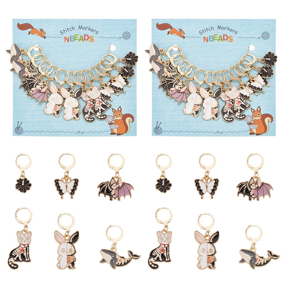 NBEADS 24 Pcs 6 Styles Enamel Crochet Stitch Markers, Removable Leverback Hoop Locking for Knitting, Weaving, Sewing, Needleworks, and Jewelry Making