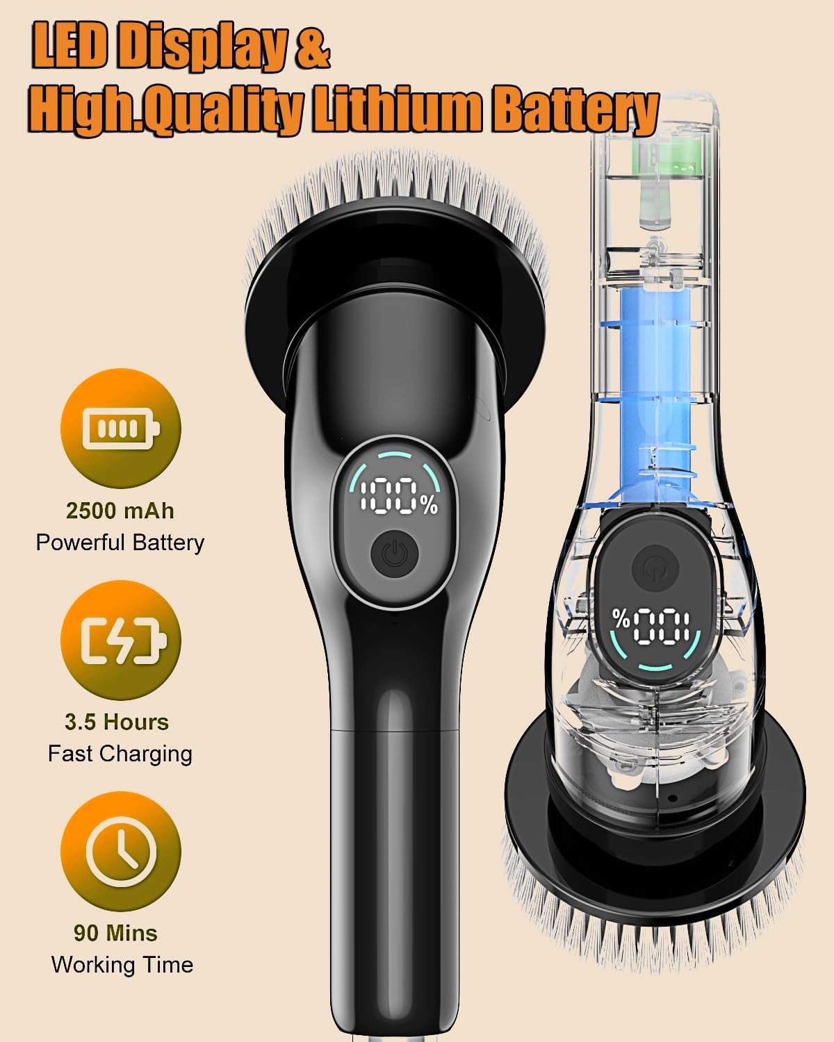 Electric Spin Scrubber - Upgraded Bathroom Cleaning Brush with 2 Speeds, 3 Replaceable Brush Heads & Adjustable Handle