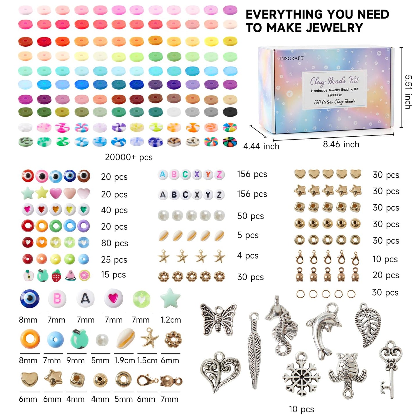 INSCRAFT 22000 Pcs Clay Beads for Bracelet Making Kit, 120 Colors Flat Round Polymer Clay Beads, Friendship Bracelet Kit Heishi Beads for DIY Jewelry Making, Crafts Gift for Girls Teen Ages 6-12