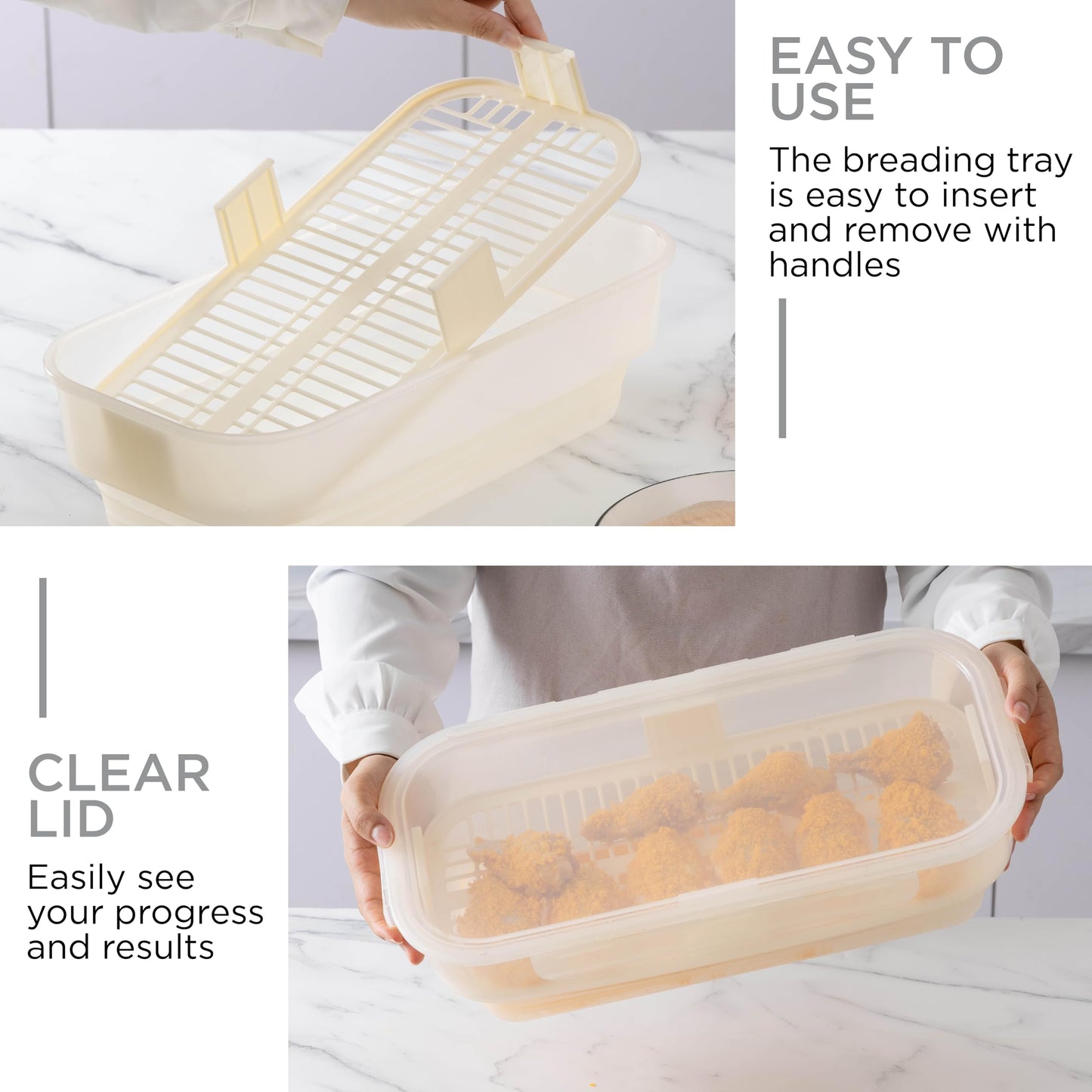 COOK WITH COLOR Collapsible Batter Bowl - Mess Free Breading Shaker Container - Great for Fried Fish, Fried Chicken, Onion Rings, Wings & More, Cream