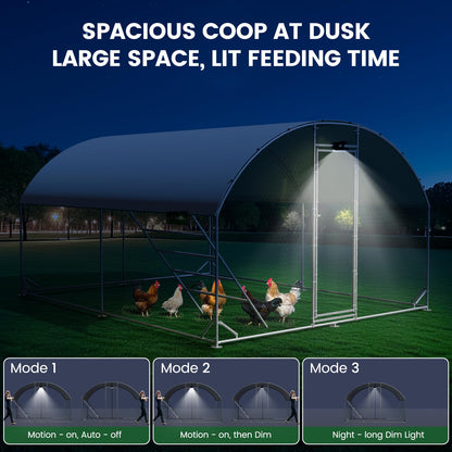Chicken Coop Large Metal Chicken Run with Full-Top Waterproof Cover - Chicken House for 16/20 Chickens, Poultry Cage with Solar Light, Backside Poles, Walk-in Pen for Rabbits Ducks Yard 2 Room