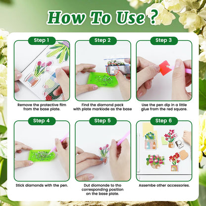 30 Pcs Flower Diamond Art Magnets, DIY Painting Kits for Refrigerator Decor, Creative Plant Pot Crafts for Adults Home Office