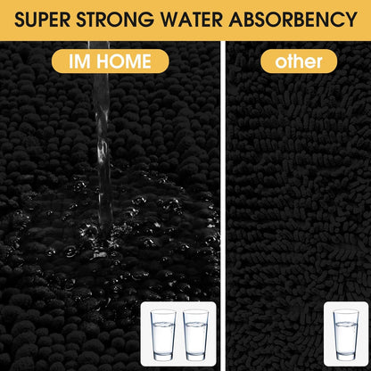 Upgrade Luxury Black Bathroom Rug Mat, 17"x47.5", Ultra Soft Thick Absorbent Non-Slip Chenille