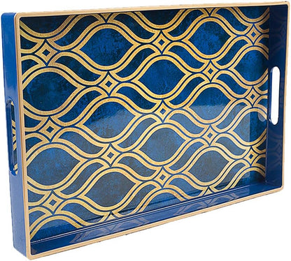 15.7" 10.2" 1.57" MAONAME Blue Decorative Tray with Handles, Plastic Serving Tray for Coffee Table, Marbling