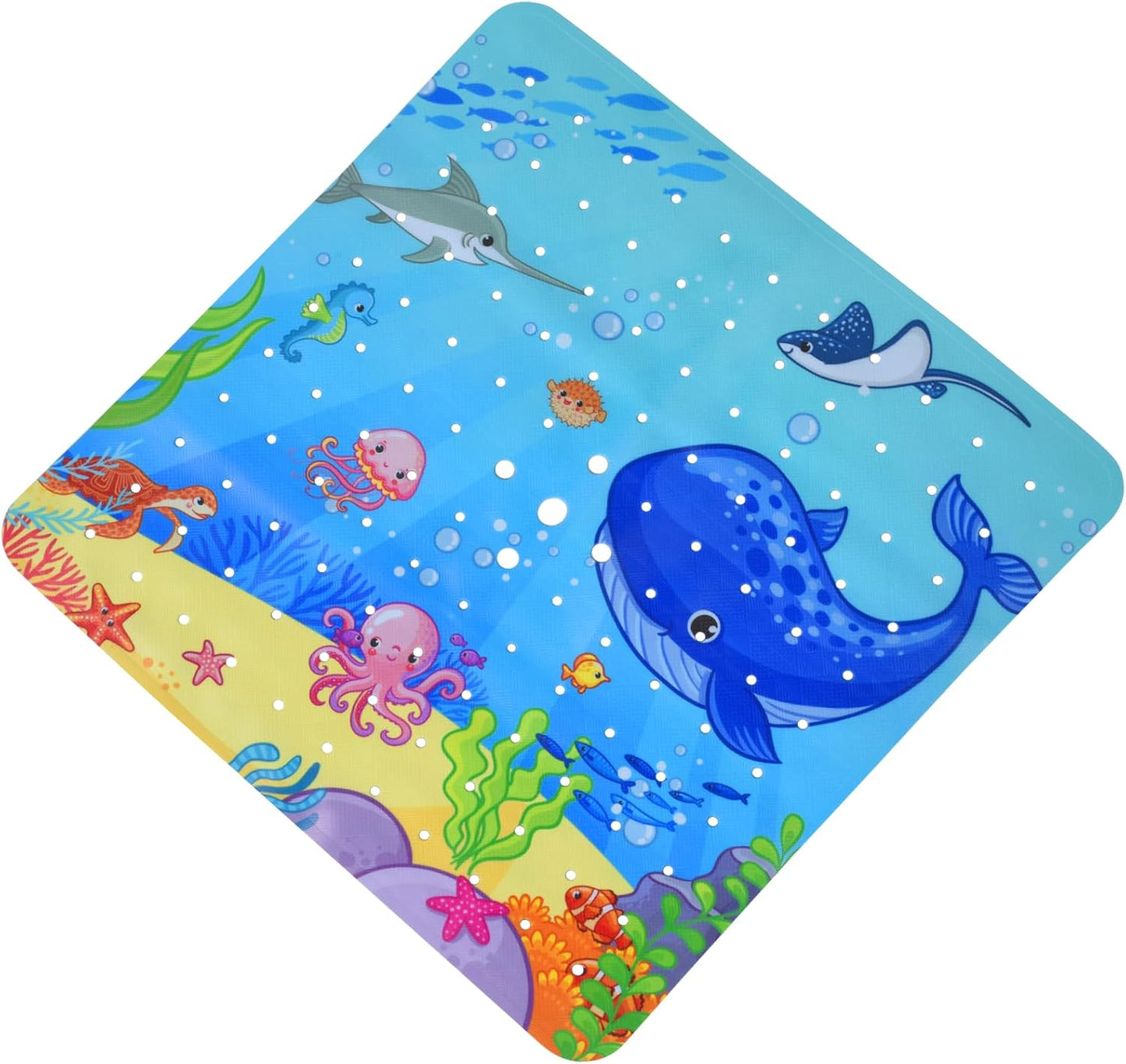 21x21 inch OTraki Baby Bath Mat for Tub Non Slip Cartoon Kids Bathtub Mat Ocean Pattern Kids Shower Mat Anti Slip