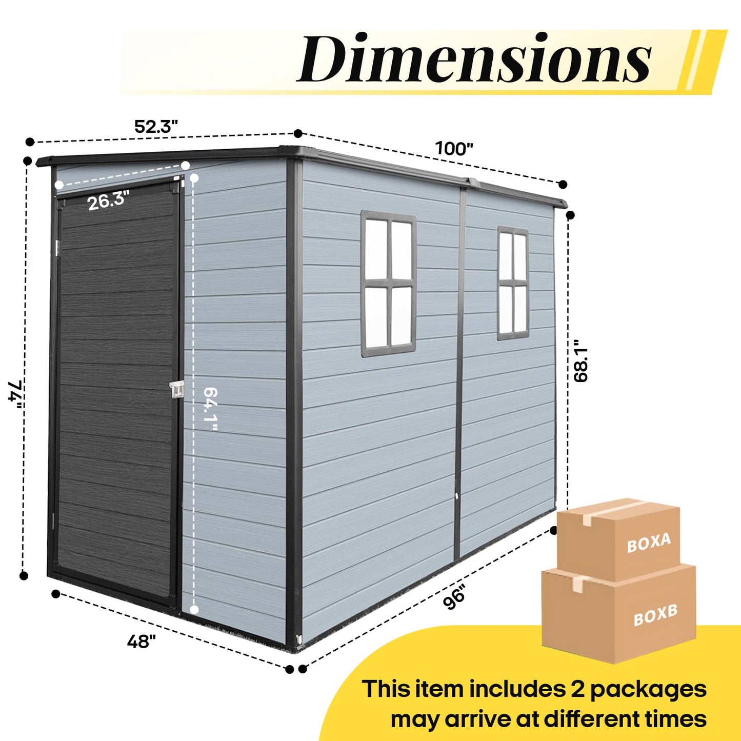 FammyLoft 4x8 FT Lean to Shed with Floor, Resin Storage Shed & Outdoor Storage Clearance with 2 Windows, Backyard Storage Sheds for Garden, Patio, Backyard, (Black+Grey)