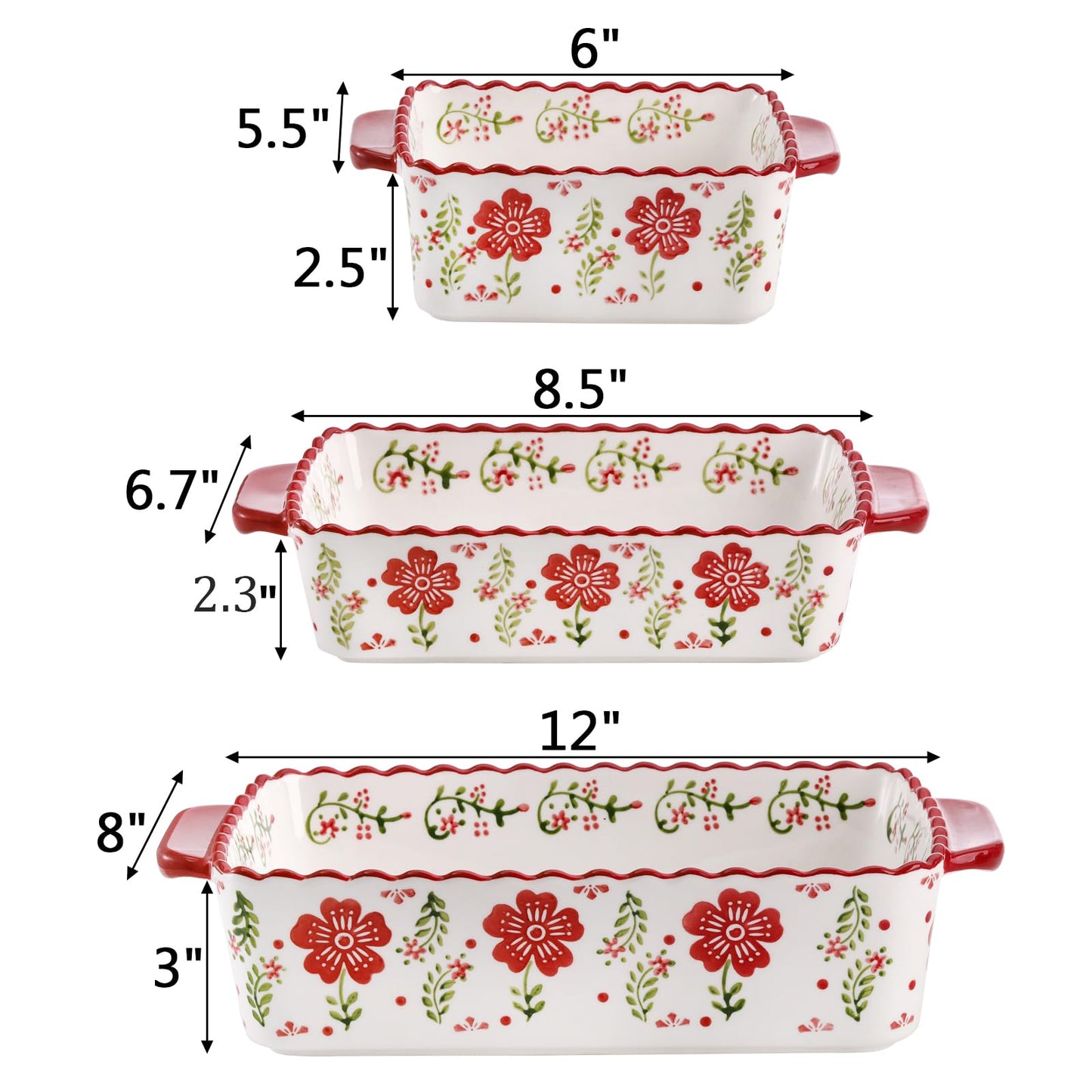 Coloch 3 Pack Ceramic Baking Dishes, Rectangular Bakeware Set Hand-painted Lasagna Pan Porcelain Serving Bakeware for Pasta, Chicken, Kitchen, Banquet, Microwave and Dishwasher Safe