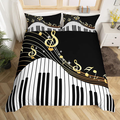 Set 3Pcs Feelyou Piano Pattern Comforter Cover Classic Music Themed Bedding for Boys Girls Children Musical Pattern